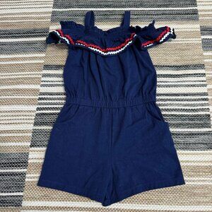 Janie and Jack Girls Ric Rac Cold Shoulder Romper 100% Cotton Patriotic Blue 7